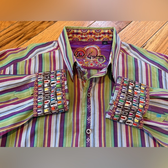 Robert Graham Multi-Colored Long Sleeve Striped Dress Shirt Men's Sz L Flip Cuff - Picture 1 of 15